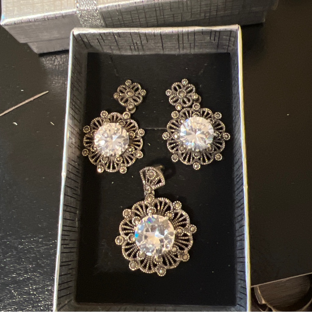 Vintage Sterling Silver Earrings And Pendant Set